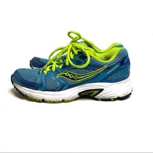 Saucony Oasis 2 grid turquoise and neon yellow running shoes size 7.5